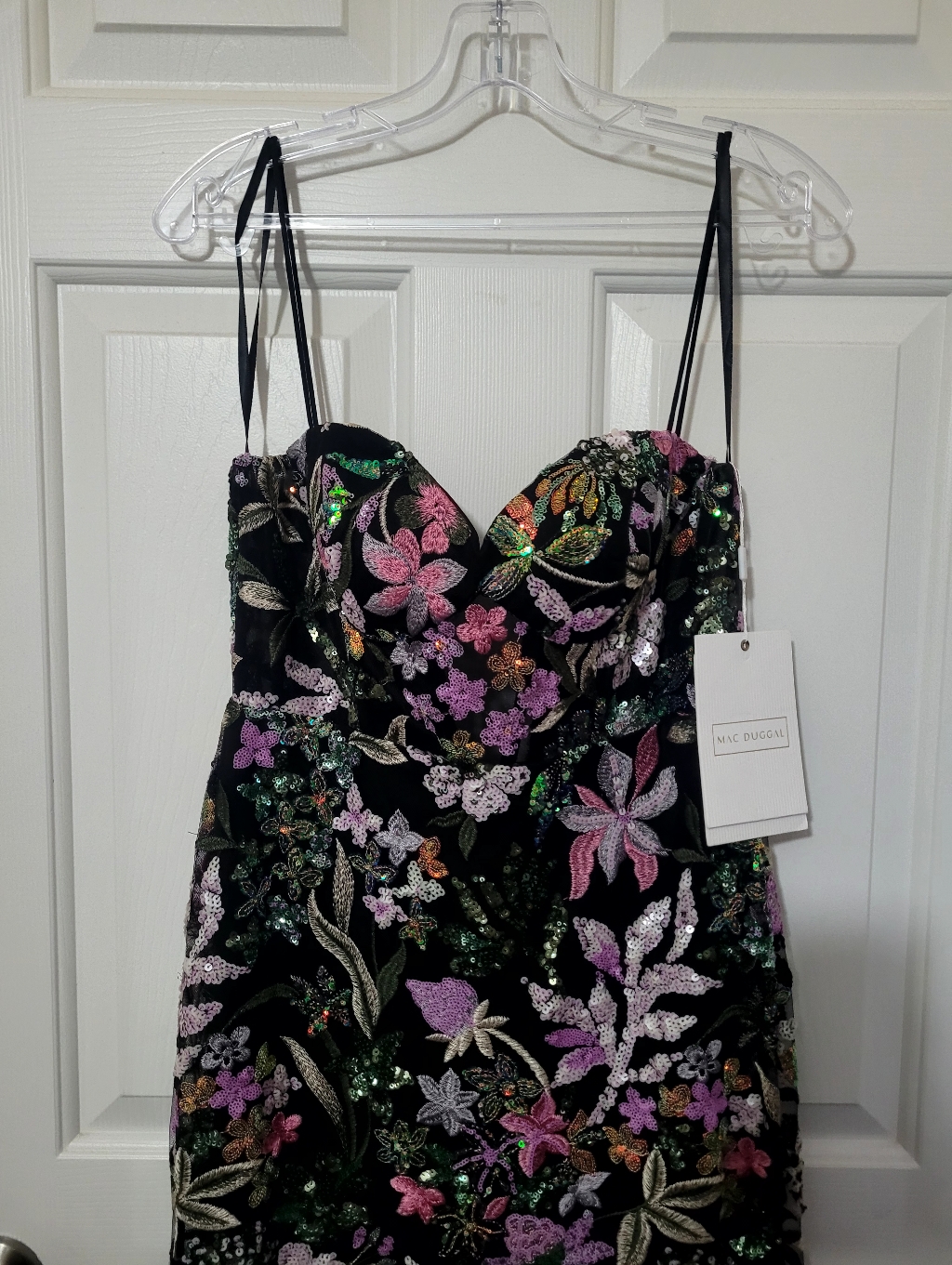 Mac Duggal Black Floral Sequin Dress